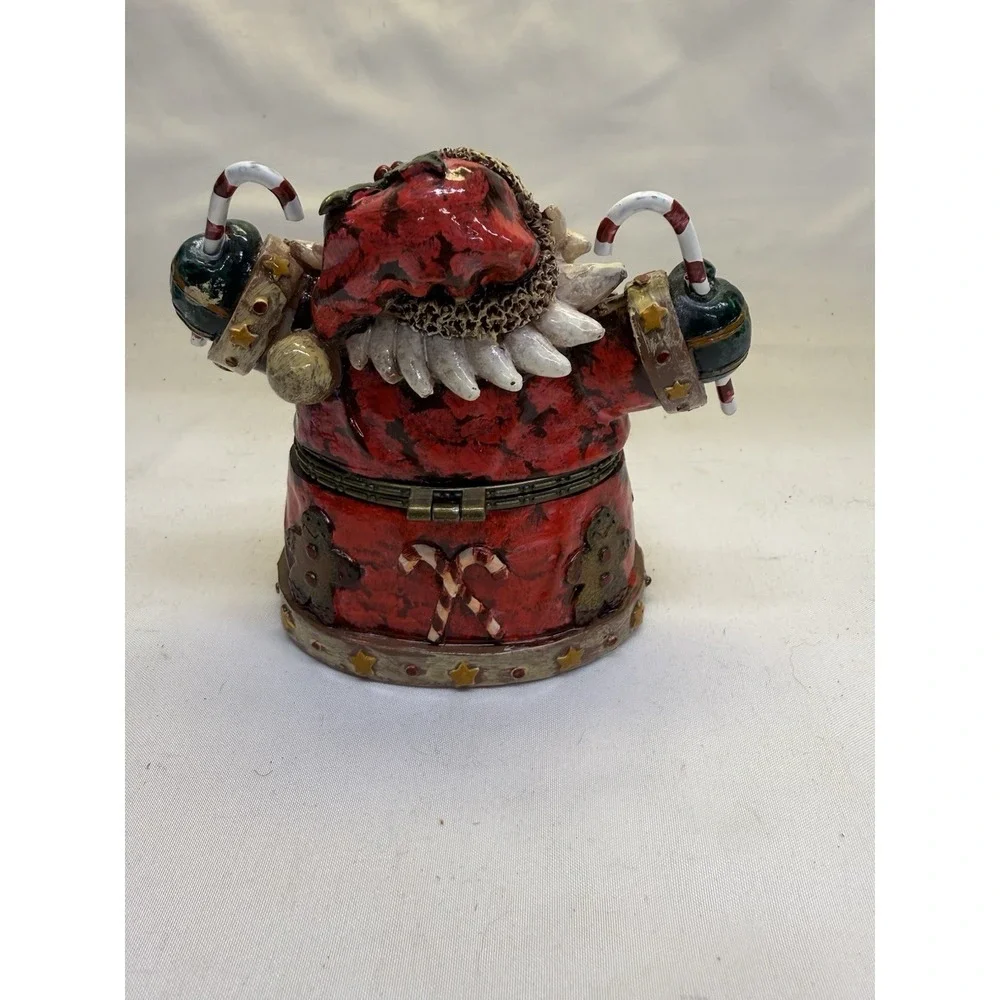 Santa Claus Trinket Box Hand-Painted Ceramic Hinged Christmas Figurine